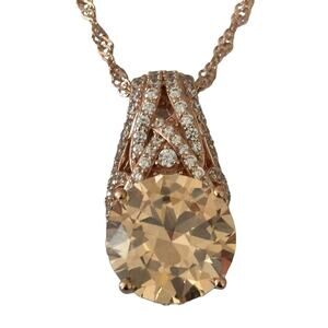 Vanna K Signed .925 Sterling Silver Rose Gold 18" Necklace & CZ Pendant